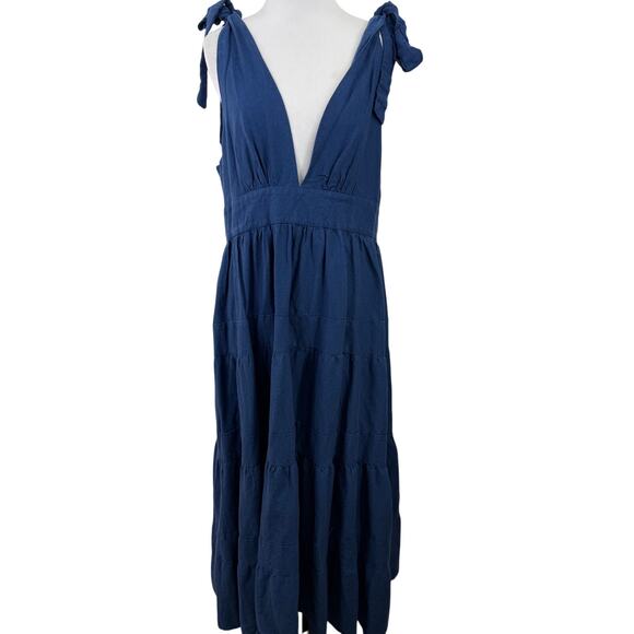 House of Harlow 1960 Blue Tired Linen Tie Strap Dress Size Large - Picture 1 of 8